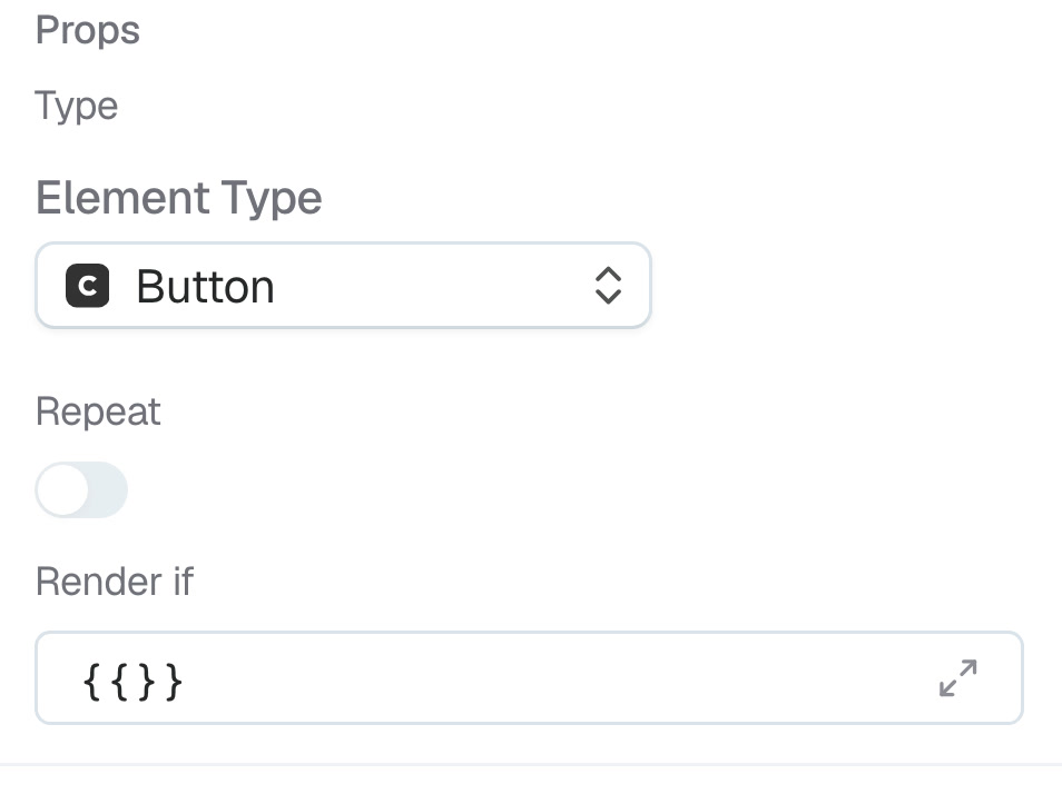 The inspector with Element Type set to the COSS Button