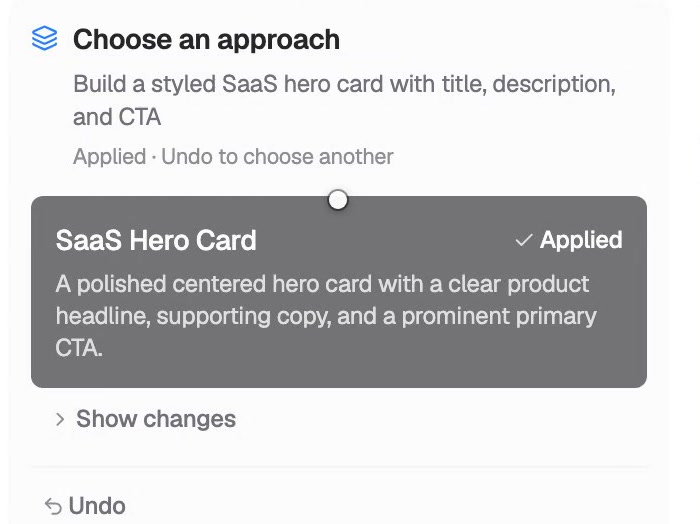 The AI chat with an applied plan: SaaS Hero Card